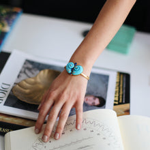 Load image into Gallery viewer, Turquoise Diamond, Sapphire &amp; Gold Bangle
