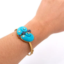 Load image into Gallery viewer, Turquoise Diamond, Sapphire &amp; Gold Bangle

